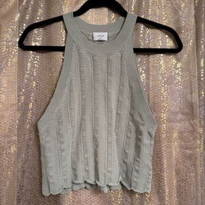 Aritzia WILFRED Halter Espace Sage Green Scallop Knit Crop Tank Medium